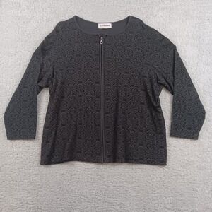 C.D. Daniels Jacket Zip Up Women 1X Black Floral Damask Cotton L5750BL 1